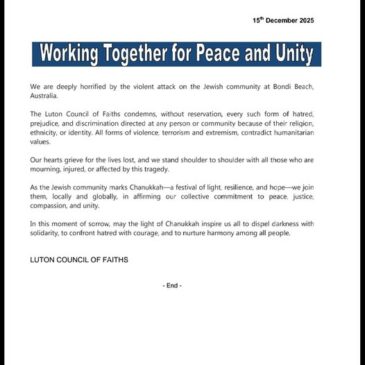 Churches Together in Luton would like to fully endorse the following statement from Luton Council of Faiths.